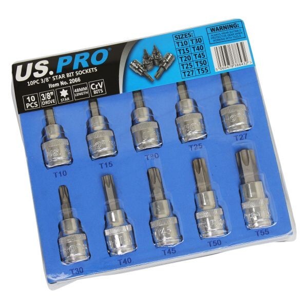 US PRO TorxStar-Bit-Set 10-teilig - T10 Bis T55, 48 Mm Lang, 3/8" Antrieb Für Schraubendreher & Ratschen