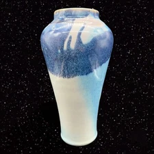 Burger Betschdorf Drip Glaze Pottery Blue Gray Pottery Vase Signed Vintage 1991