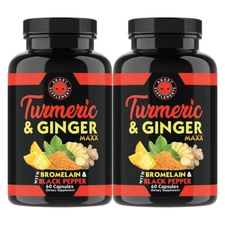Turmeric Ginger Maxx, 100% Natural Curcuma Omega 3 Joint Support Flexibility 2PK