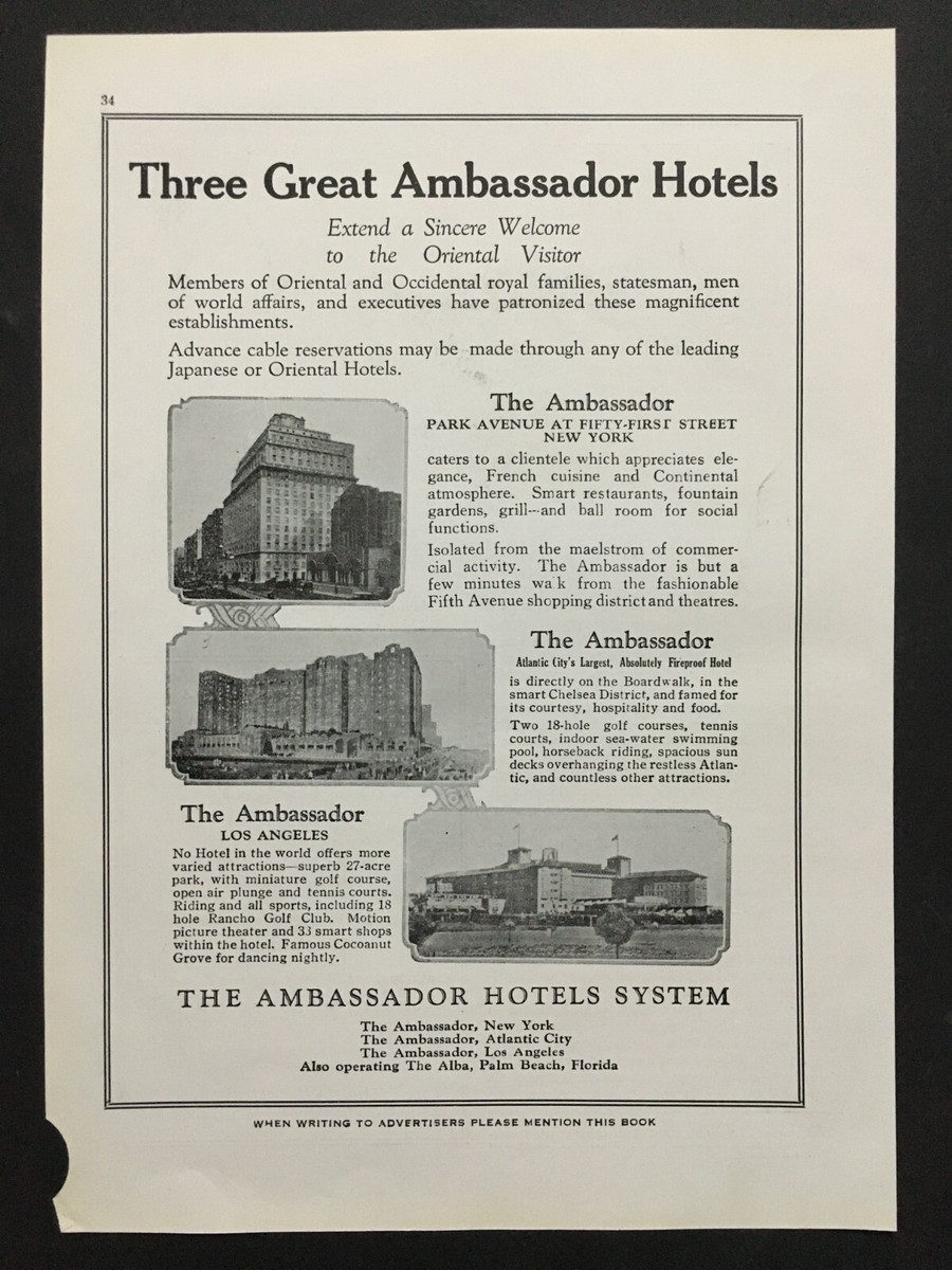 30's GREAT AMBASSADOR HOTEL NYC Los Angeles USA Ad Advertising 7in x 10in