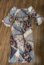 Venus Maxi Dress Woman's Sz 16 Paisley Flowers Front Boho Front Split 