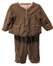Rare Janie and Jack Y2K Brown Pink Heart Print Quilted Jacket  Pants Set 3-6M