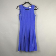 Calvin Klein Dress Womens Small Blue Sleeveless Knit Fit & Flare Knee Length