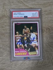 Magic Johnson Signed 1981 Topps #21 Lakers Rookie Card PSA NM-MT 8 AUTO 10. rookie card picture