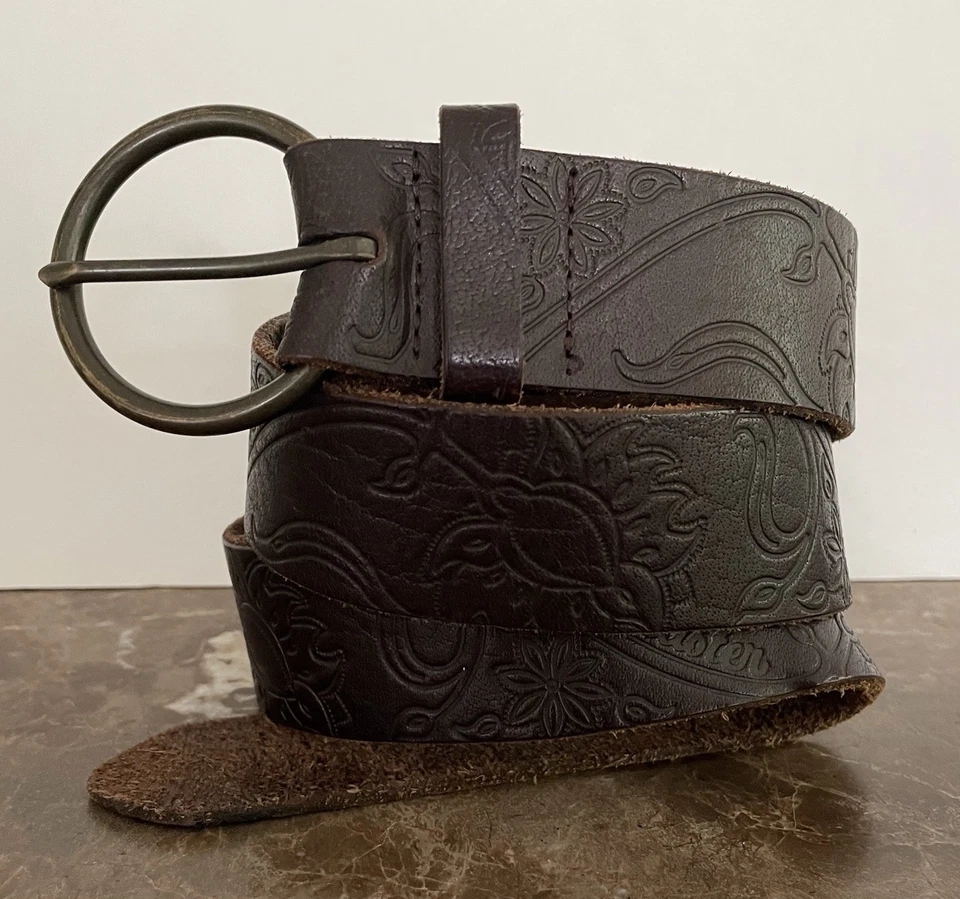 Cinturón Floral Hollister Mujer Cuero Marrón Tooled XS/S Y2K Boho Western De Colección Foto 2 de 4