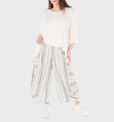 AKH Germany Lagenlook Wide Leg Barrel Trousers Stripe Boho Hippie  16/18 - B244