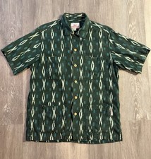 Battenwear 5 Pocket Island Shirt Men's Medium Green Ikat 100% Cotton Made In USA