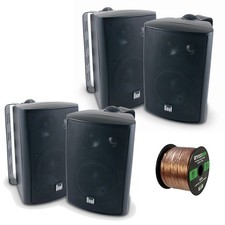 4x Dual LU47PB 4" 100-Watt 3-Way Indoor/Outdoor Black Speakers, 16-G 50 Ft Wire