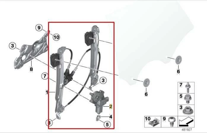 15-2016 BMW 435I Gran Coupe Rear Left Door Window Regulator w/ Motor 51357365257 - Image 2 of 4