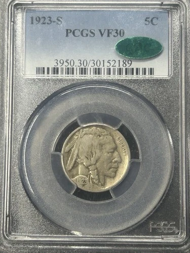 1923 S Buffalo Nickel PCGS VF30 Very Original Tough Date CAC Approved ✅