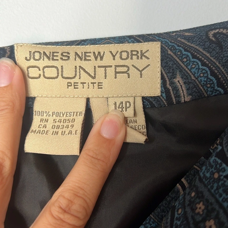 Jones New York Country женщин миниатюрный винтажный синий пейсли надежном вокруг длинная юбка - Изображение 3 из 3