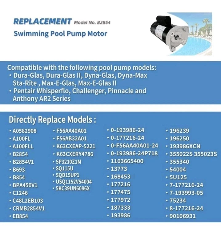 1-1/2HP, Replaces Century/AO Smith Pool Pump Motors,1.5HP,115/230V, 3450 RPM,... - Image 4 of 4