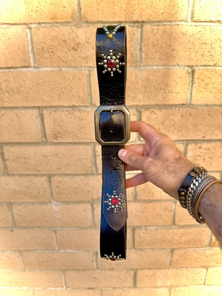 Premium Full-Hide Black Soft Leather Belt with Snake Green Leather – Size 34 - Image 3 of 4