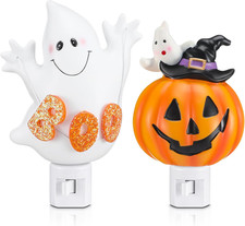 2 Pcs Halloween Night Lights Include Pumpkin Ghost Lantern and Boo Ghost Night L