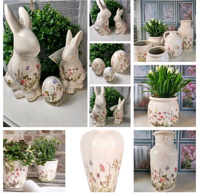 Wiesenblumen Hasen Ei Vasen Blumenvasen Blumentopf Keramik Clayre & Eef