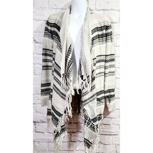 No Boundaries Black Gray White Striped Draped Front With Tassels Cardigan Small