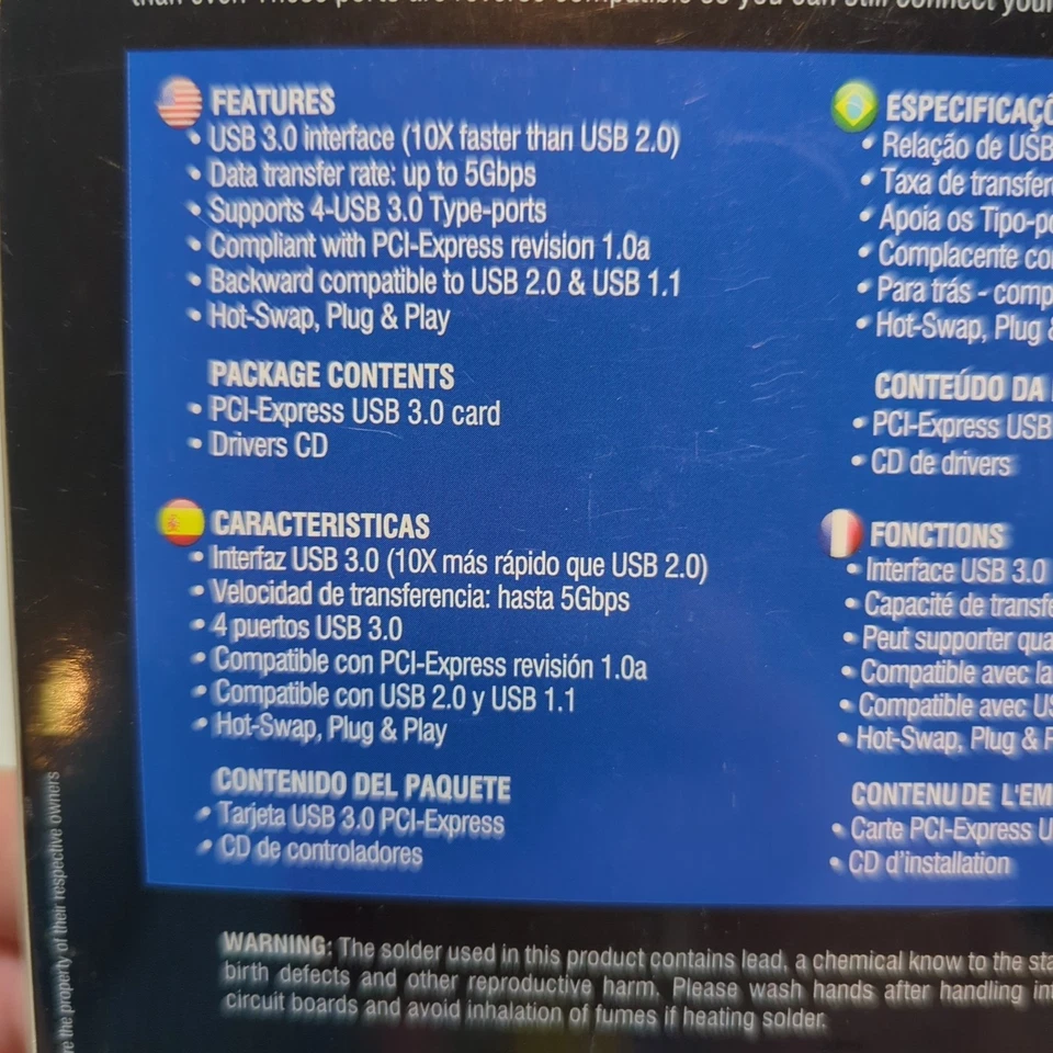  Sabrent 4 Ports USB 3.0 Super Fast 5Gbps PCI Express Card CP-4PTU - Image 4 of 4