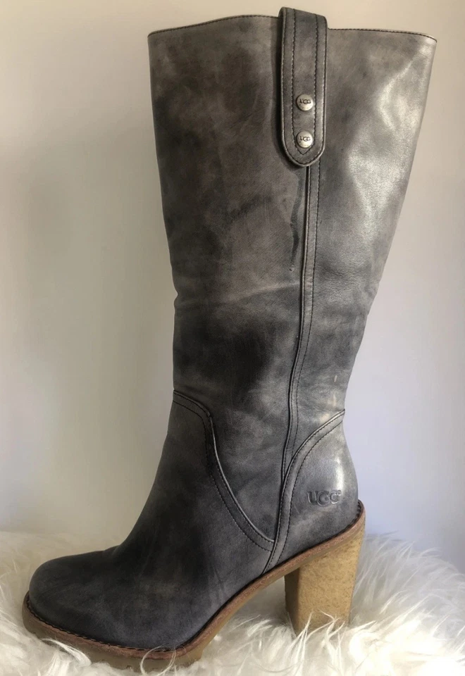 UGG Josie II Convertible Gray Leather Boots Size 8 Chunky Heel Ankle-Knee - Image 3 of 4