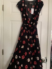 REFORMATION Black Floral CARINA  Wrap Midi Dress S
