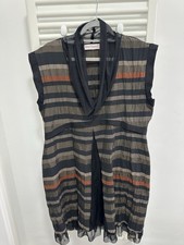 Eva Tralala Stripe Balloon Style Dress with Mesh Lagen Look Brown Orange Autumn