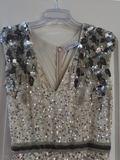 NWT $698 Mac Duggal [ 12 ] 5505 Embellished V Neck Cap Sleeve Sequin Gown J1070