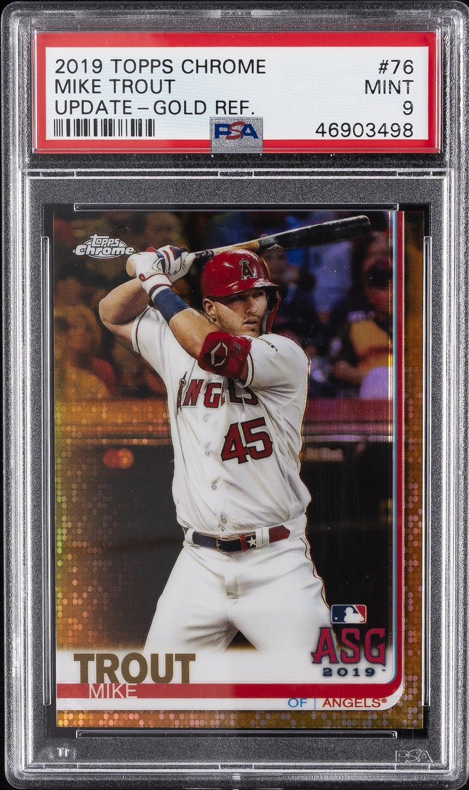 2019 TOPPS CHROME UPDATE GOLD REFRACTOR #76 MIKE TROUT #/50 PSA 9
