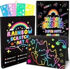 Scratch Art Crafts Kit for Kids – 2 Pack Rainbow Scratch Paper Notebooks with 