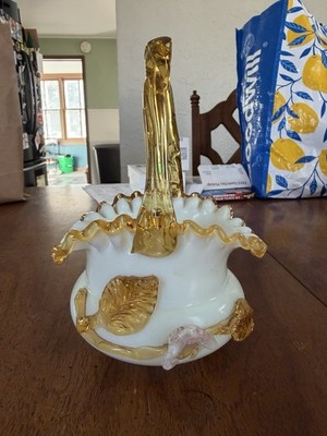 Stevens & Williams Vaseline Glass Opalescent Victorian GLOWS Bowl Basket Flowers