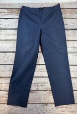 LAFAYETTE 148 Flat Front Side Zip Ankle Pants Stretch Cotton Navy Blue 4