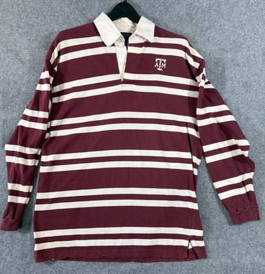Texas A&M Aggies Austin Clothing Co. Rugby Polo Shirt Mens L Maroon White Stripe