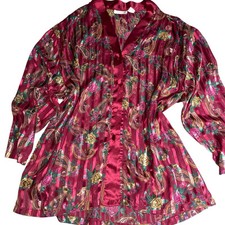 VTG 90s Victorias Secret Gold Label Satin Paisley Rose Floral Pajama Top L