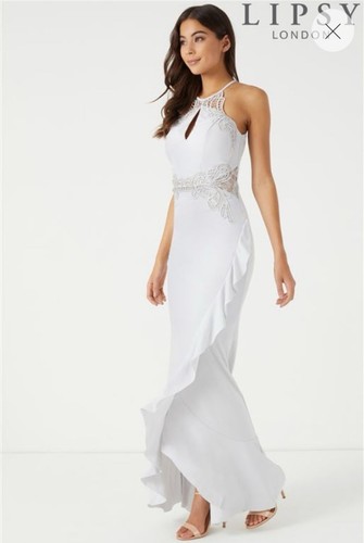 Ladies Lipsy Silver Grey Maxi Dress Prom Races Wedding New With Tag Cost £75 - Picture 1 of 9