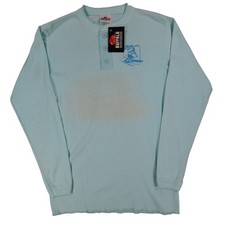 Buffalo Henley Shirt Mens Large Vintage Deadstock USA Made Aqua Blue Skier C1259
