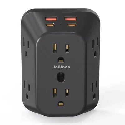 6 Outlet Extender Surge Protector Multi Plug Wall Adapter USB Charger Ports with