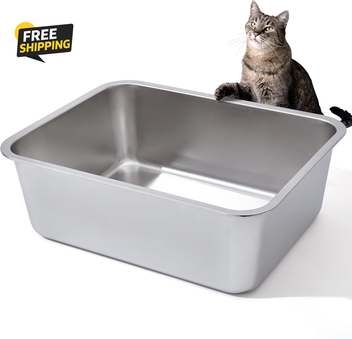 , High Sided Large Metal Cat Litter Boxes Easy Clean
