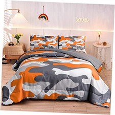 Kids Camo Bedding Set, Army Camouflage Bedding Comforter Set for Twin Orange