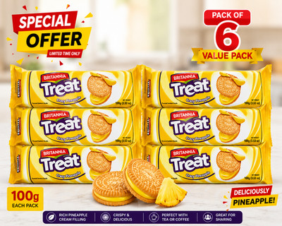 Britannia Treat Crazy Pineapple Cream Biscuits Cookies 100g Pack of 6 Value