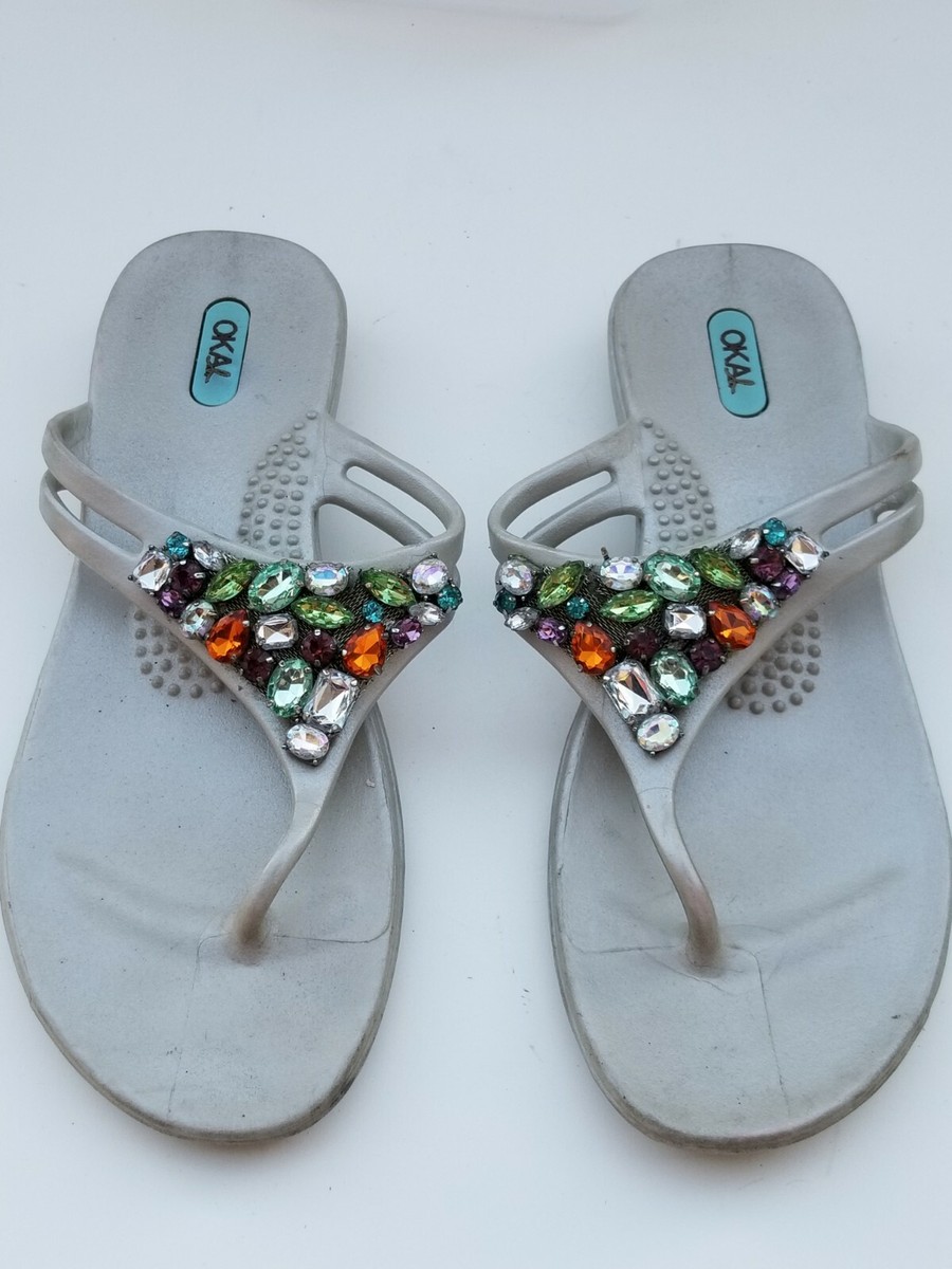 Okal Flip Flop Sandals silve Metal Tone Women's Size M 7