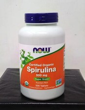 Now Foods Organic Spirulina 500mg Super Green Supplement, 500 Tablets, Exp 10/26