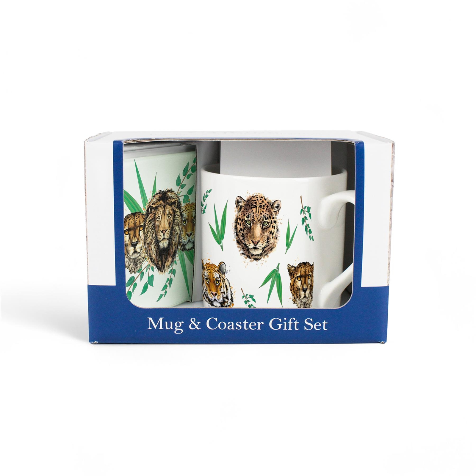 Wild Cats Bone China Mug & Glass Coaster Gift Set - Exotic Animals Present