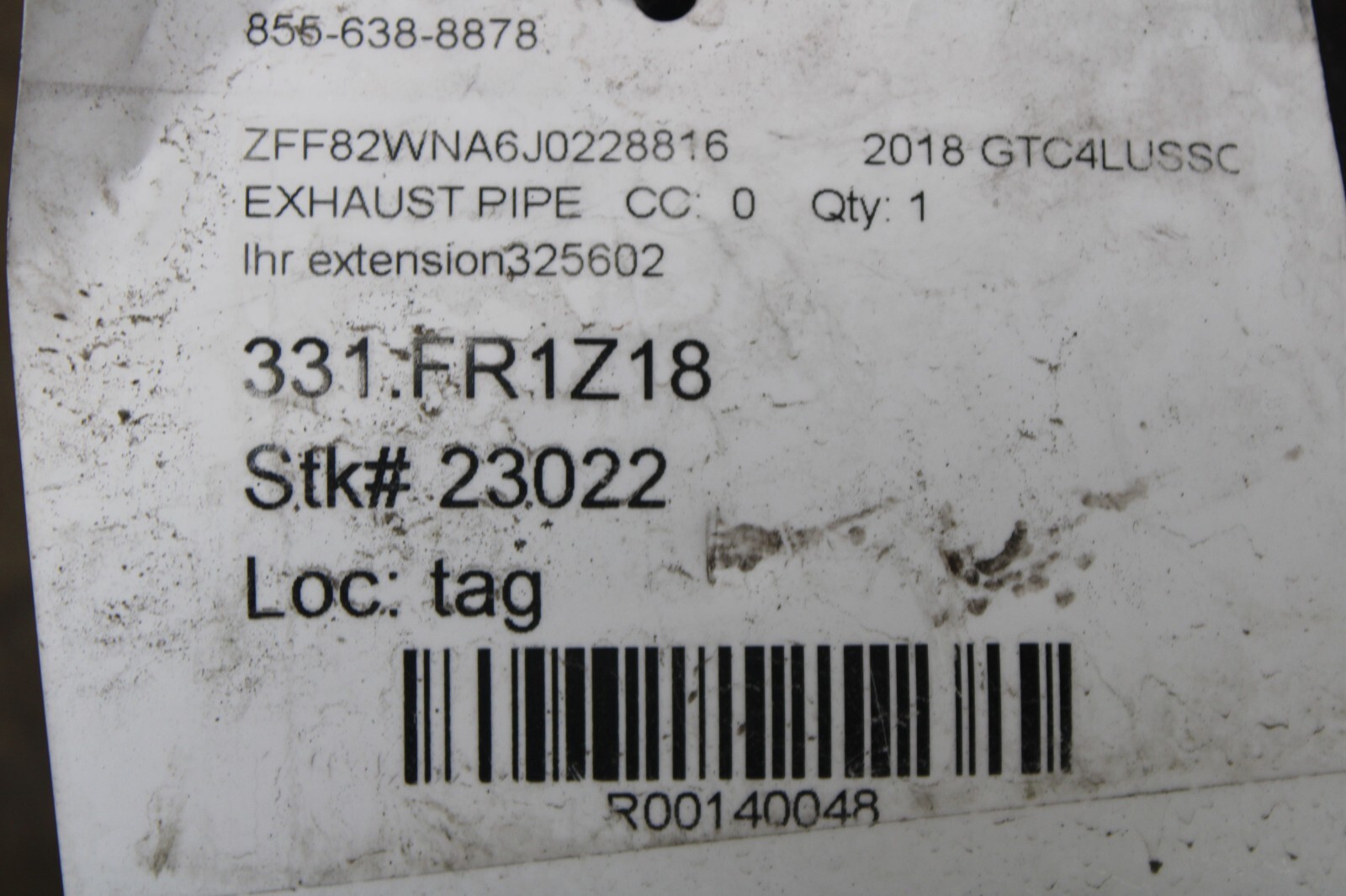 Ferrari GTC4 Lusso, LH, Left, Exhaust Pipe, Used, P/N 325602