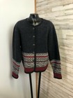 Vintage Tally Ho Fair Isle Wool Sweater Sz. Medium Grey Red Button Front Cardiga