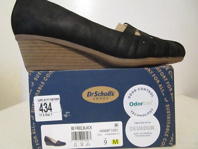 Dr Scholls Womens Be Free Faux Leather Slip-on Wedge Heels Black Size 9