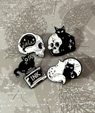 Mystical Black Cat Enamel Pin Collection – Gothic Witchy Celestial Aesthetic