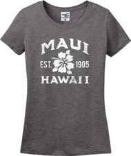Maui Hawaii Established 1905 Hibiscus Distressed Missy Fit Ladies T-Shirt (S-3X)