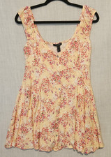 Forever 21 Dress Women Large Floral Button Front Sundress Cottage Core Yellow