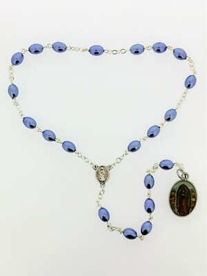 Rosenkranz Unserer Lieben Frau von Guadalupe mit blau/flieder ovalen perlenbeschichteten Glasperlen 