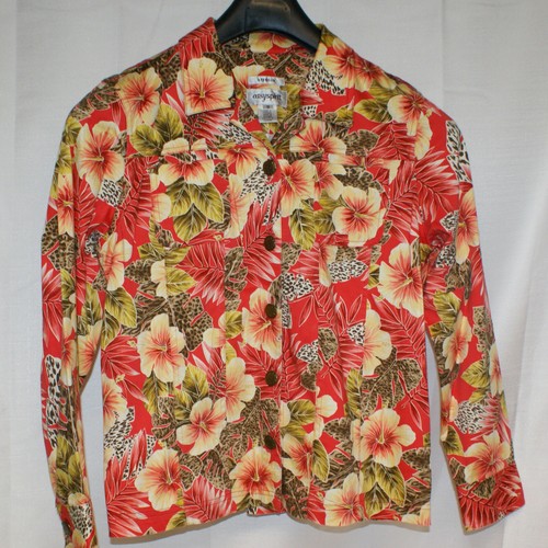 Floral Leopard Jacket Stretch Size Med Ladies easy spirit Lightweight 6 Button - Picture 2 of 6