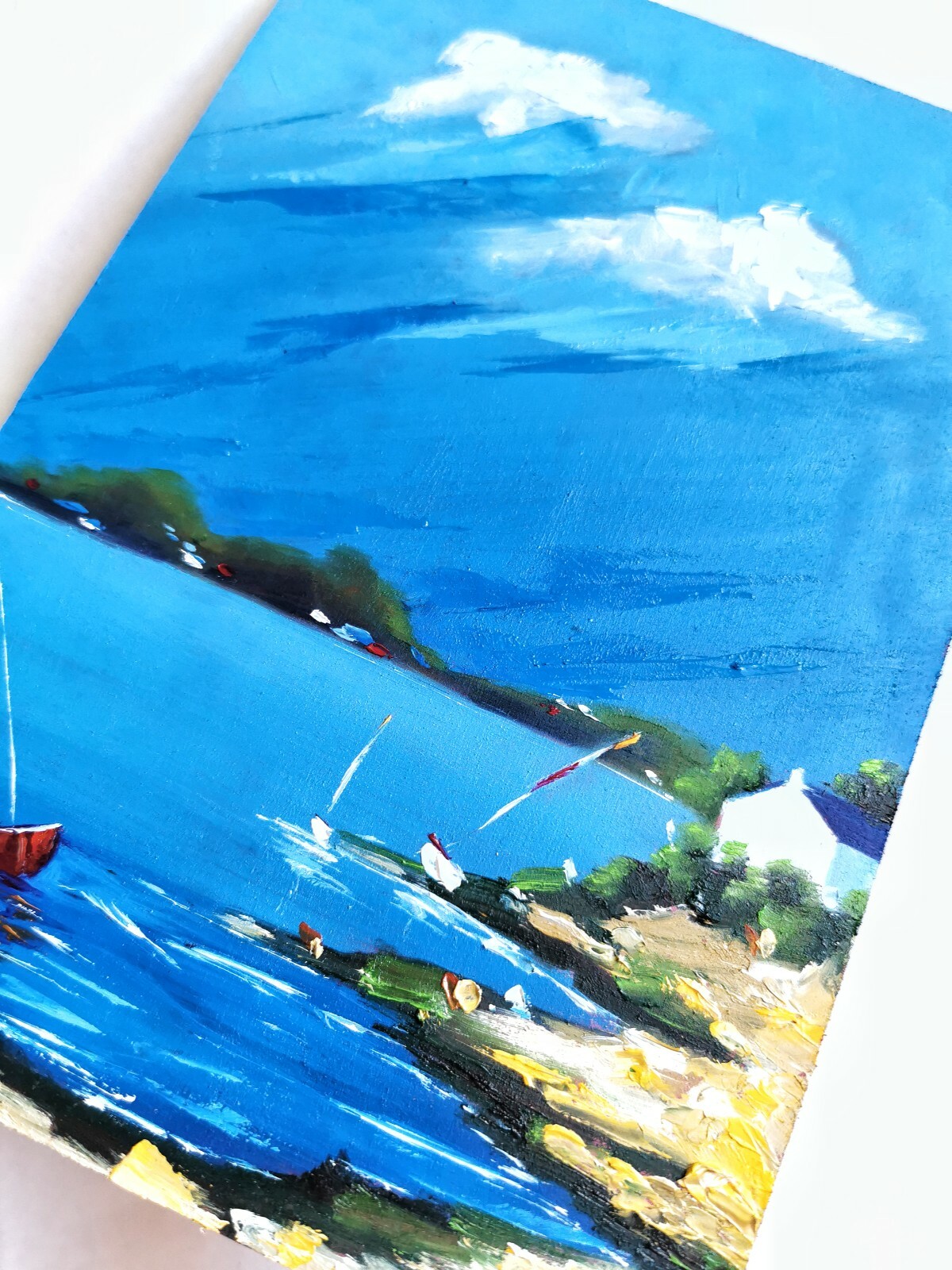 Original oil painting art landscape seascape sky boat artwork UK house England eBay