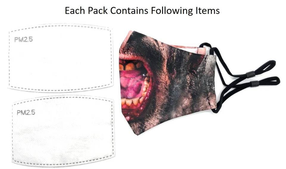 Zombie Mouth Teeth Face Mask Halloween Costume Filter Pocket 2 Filters Reusable - Image 4 of 4